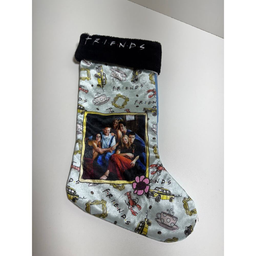 Friends TV Show Sitcom Christmas Stocking Black Faux Fur Trim And Blue Graphics